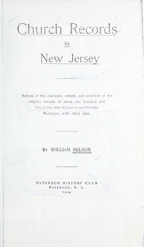 Cover for Church records in New Jersey