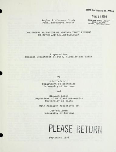 Cover for Angler preference study final economics report