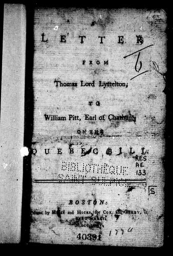 Cover for A letter from Thomas Lord Lyttelton to William Pitt, Earl of Chatham, on the Quebec bill