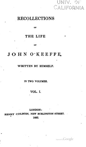 Cover for Recollections of the life of John O'Keeffe