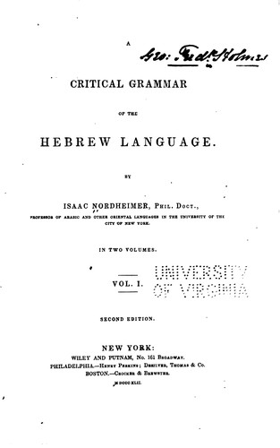 Cover for Critical Grammar of the Hebrew Language