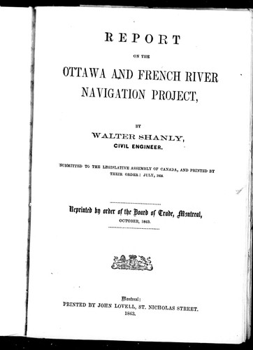 Cover for Report on the Ottawa and French River navigation project