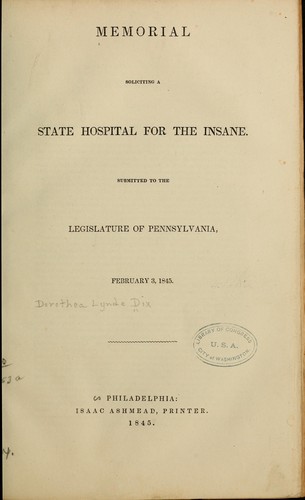 Cover for Memorial soliciting a state hospital for the insane