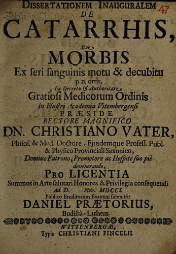 Cover for Dissertationem inauguralem de catarrhis