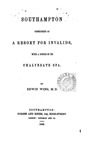 Cover for Southampton considered as a resort for invalids, with a notice of its chalybeate spa