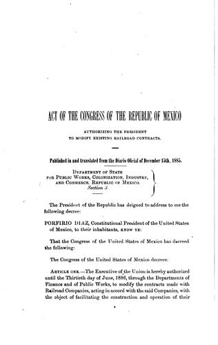 Cover for The Concession of the Mexican National Construction and the Mexican National Railway Companies ...