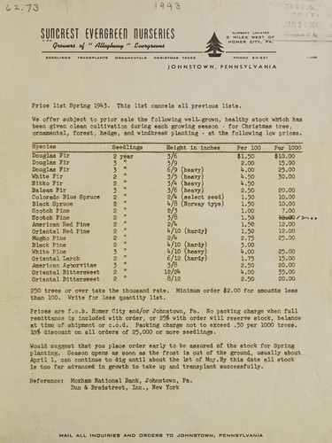 Cover for Price list for spring 1943