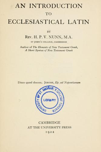 Cover for An introduction to ecclesiastical Latin
