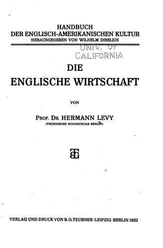 Cover for Die englische Wirtschaft