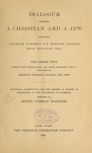 Cover for Dialogue between a Christian and A Jew