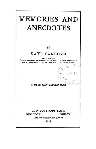 Cover for Memories and anecdotes