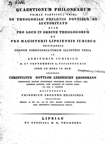 Cover for Quaestionum Philonearum primae particula prima