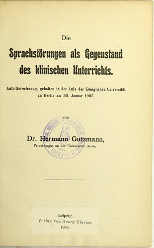 Cover for Die Sprachstörungen als Gegenstand des klinischen Unterrichts
