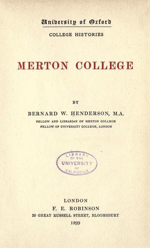 Cover for Merton College