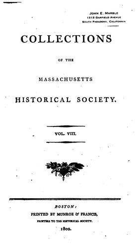 Cover for Collections of the Massachusetts Historical Society