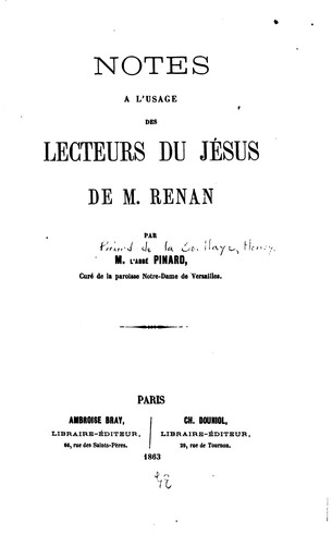 Cover for Notes à l'usage des lecteurs du Jésus de m. Renan