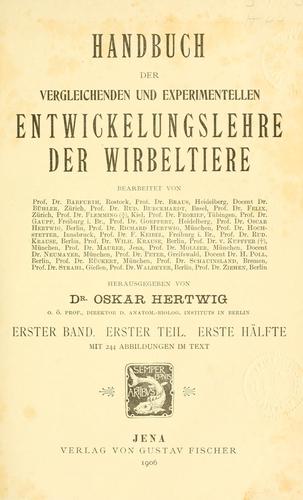 Cover for Handbuch der vergleichenden und experimentellen entwicklungslehre der wirbeltiere
