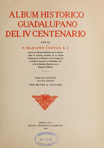 Cover for Album histórico guadalupano del IV centenario