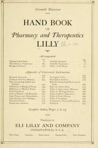 Cover for Hand book of pharmacy and therapeutics.