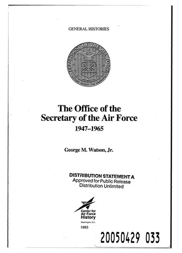Cover for The Office of the Secretary of the Air Force, 1947-1965