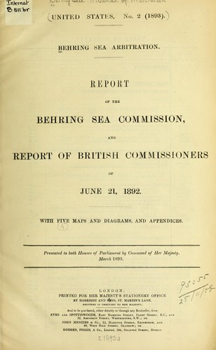 Cover for Report of the Behring Sea Commission, and report of British commissioners of June 21, 1892