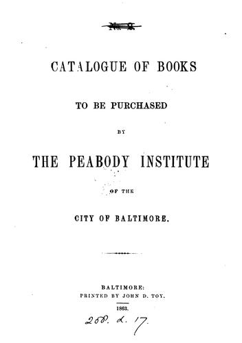 Cover for Catalogue of books to be purchased by the Peabody institute