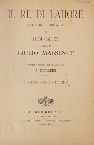 Cover for Il re di Lahore