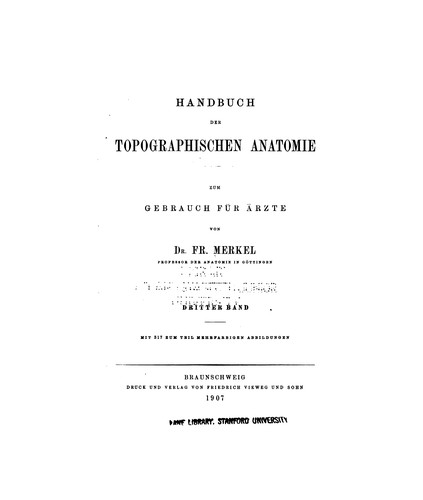 Cover for Handbuch der topographischen anatomie Bd.3, 1907