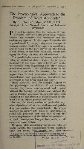 Cover for The psychological approach to the problem of road accidents