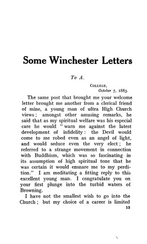 Cover for Some Winchester letters of Lionel Johnson.