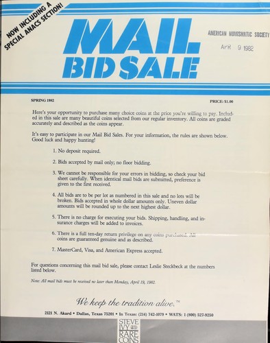 Cover for Mail bid sale ... Steve Ivy Rare Coins