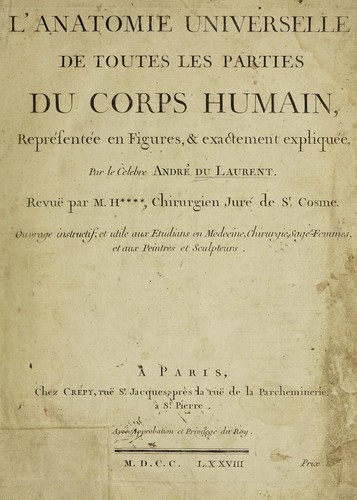 Cover for L'anatomie universelle de toutes les parties du corps humain, représentée en figures, et exactement expliquée
