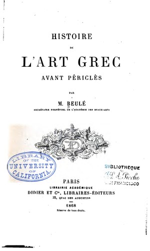 Cover for Histoire de l'art grec avant Périclès