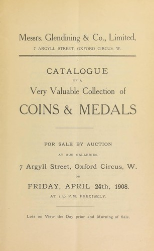 Cover for Catalogue of a very valuable collection of coins & medals, includinng an important group of medals, naval general service, with two bars, Trafalgar, Gaeita, 1815, of W.J.T. Hood, First Class Volunteer, afterwards, Captain, R.N., ... for his improved naval quadrant, 1824, ... and for his invention of an ice saw, 1828, for his method of constructing a floating bridge, and for his invention of an improved rocket shaft, 1830 ...
