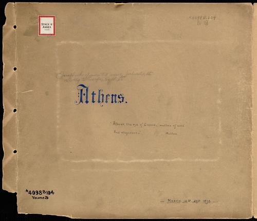 Cover for Scrapbooks of mounted views, portraits, etc., relating to Europe and Egypt, 1891-1894