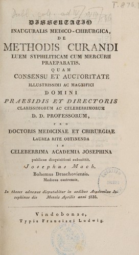 Cover for Dissertatio inauguralis medica chirurgica de methodis curandi luem syphiliticam cum mercurii praeparatis