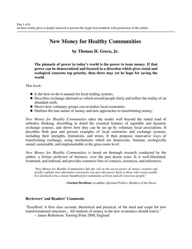 Cover for New Money for Healthy Communities