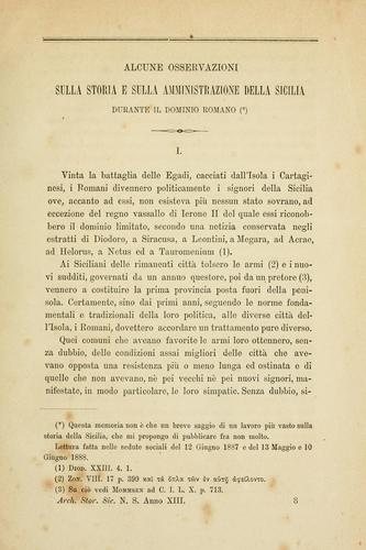 Cover for Alcune osservazioni sulla storia e sulla amministrazione della Sicilia durante il dominio romano.