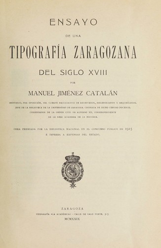 Cover for Ensayo de una tipografía zaragozana del siglo XVIII.