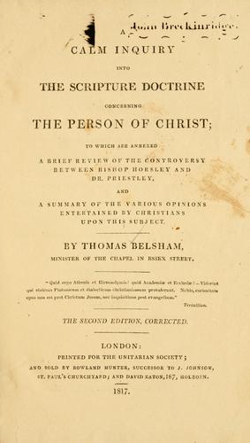 Cover for calm inquiry into the Scripture doctrine concerning the person of Christ