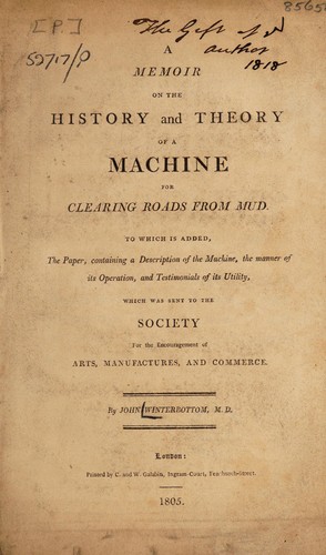 Cover for A memoir on the history and theory of a machine for clearing roads from mud