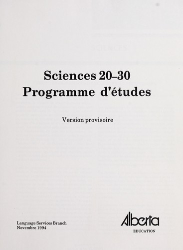 Cover for Sciences 20-30