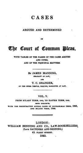 Cover for Cases Argued and Determined in the Court of Common Pleas: With Tables of the Names of the Cases ...