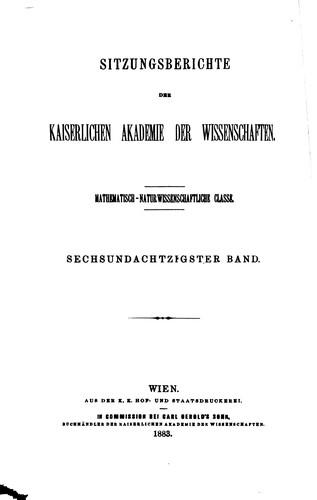 Cover for Sitzungsberichte der Kaiserlichen Akademie der Wissenschaften, Mathematisch-naturwissenschaftliche Classe