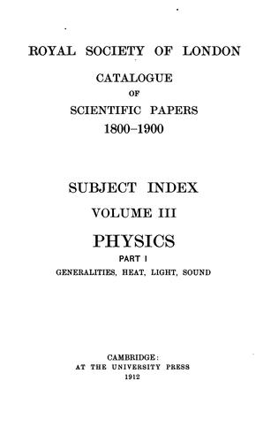Cover for Catalogue of Scientific Papers, 1800-1900
