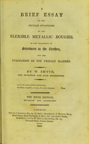 Cover for A brief essay on the peculiar advantages of the flexible metallic bougies, in the treatment of strictures in the urethra, and the evacuation of the urinary bladder