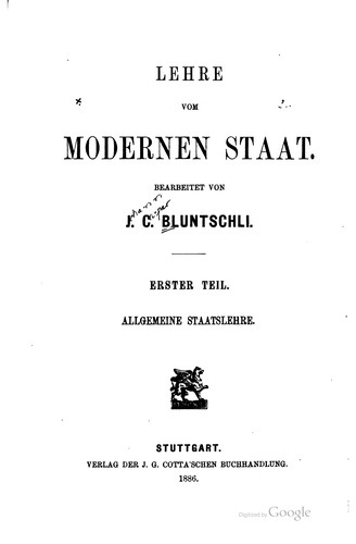 Cover for lehre vom modernen Staat.