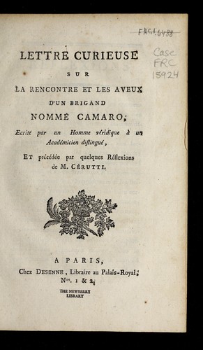 Cover for Lettre curieuse sur la rencontre et les aveux d'un brigand nomme  Camaro