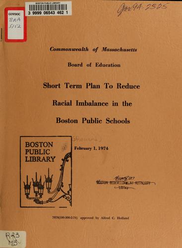 Cover for Short term plan to reduce racial imbalance in the Boston public schools