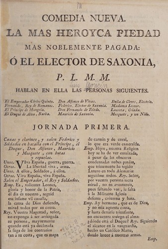 Cover for La más heroyca piedad más noblemente pagada, o, El elector de Saxonia